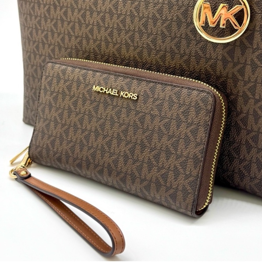 Michael Kors Sheila Large Logo Tote Bag & Matching Flat Phone Case Wallet Brown - Picture 10 of 12